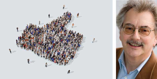 Der berühmte Facebook-Daumen (links) beruht auf den vielen »Likes« der Facebook-User. Je mehr nun facebook davonlaufen, desto klarer wird: Immer weniger sind damit einverstanden, was Facebook mit den gesammelten Daten macht. Wolfgang Kessler (rechts) fordert: »Enteignet facebook!« (Fotos: privat; istockphoto/mattjeacock)