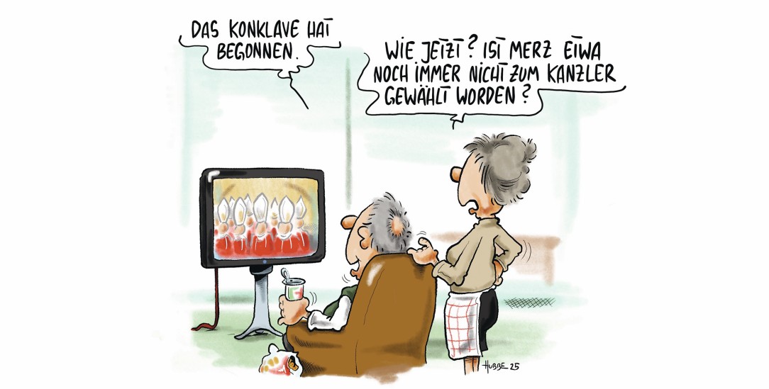Der Vatikan zeigt der Politik, wie es geht mit dem Wählen. (Zeichnung: Phil Hubbe)