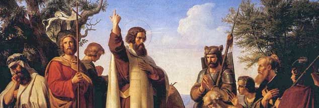 Heikler Auftrag, national missverstanden: Bonifatius (Mitte) wird im 19. Jahrhundert als "Apostel der Deutschen" verehrt. Hier auf einem Gemälde von Alfred Rethel aus dem Jahr 1835. (Foto: Suermondt-Ludwig-Museum Aachen/Anne Gold, Aachen)