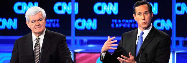 Newt Gingrich (links) oder Rick Santorum (rechts): Wird keiner der beiden Katholiken am Ende im Weißen Haus landen? (Foto: pa/Blanco) 