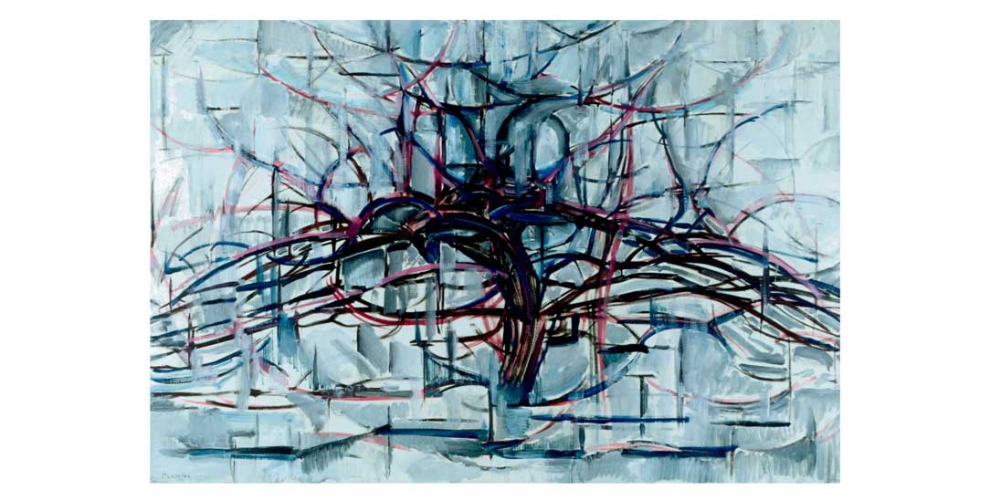 Im Jahr 1912 malte Piet Mondrian abstraktere Bilder als in den ersten Jahrzehnten seines Schaffens (Gemälde: Piet Mondrian, Baum, 1912. Utica, Munson-Williams-Proctor Arts Institute © bpk / Munson-Williams-Proctor Arts Institute / Art Resource, NY)