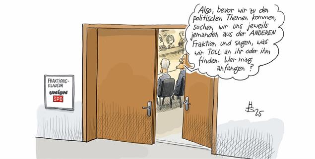 Beim schwarz-roten Miteinander gibt’s noch Potenzial nach oben. (Zeichnung: Heiko Sakurai)