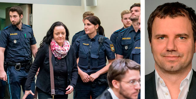 Angeklagte Beate Zschäpe (links) im Münchner Gerichtssaal, Opferanwalt Peer Stolle (rechts) im Interview: »Nach dem Prozess ist vor dem Prozess.« (Fotos: pa/dpaPeter Kneffel; dka-kanzlei.de) Angeklagte Beate Zschäpe (links) im Münchner Gerichtssaal, Opferanwalt Peer Stolle (rechts) im Interview: »Nach dem Prozess ist vor dem Prozess.« (Fotos: pa/dpaPeter Kneffel; dka-kanzlei.de)
