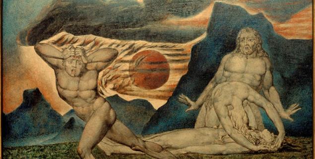 Der Abgrund des Menschen: Adam und Eva finden Abel; Gemälde von William Blake aus dem Jahr 1826. (Quelle: picture alliance/akg-images)
