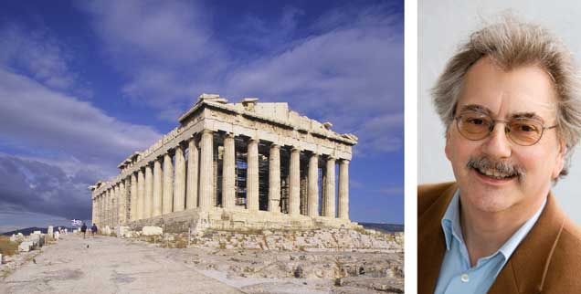 Die Akropolis, Wahrzeichen Griechenlands: Das unter Schulden stöhnende Land kann nur durch einen Schuldenschnitt wieder auf die Beine kommen, meint Publik-Forum-Chefredakteur Wolfgang Kessler (rechts). (Foto: pa/AGF Creative/Wojtek Buss)