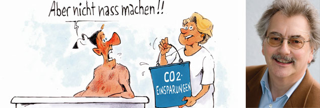 Wolfgang Kessler: »Je teurer fossile Energie, desto billiger ist der Klimaschutz« (Karikatur: Gerhard Mester; Foto: Publik-Forum)