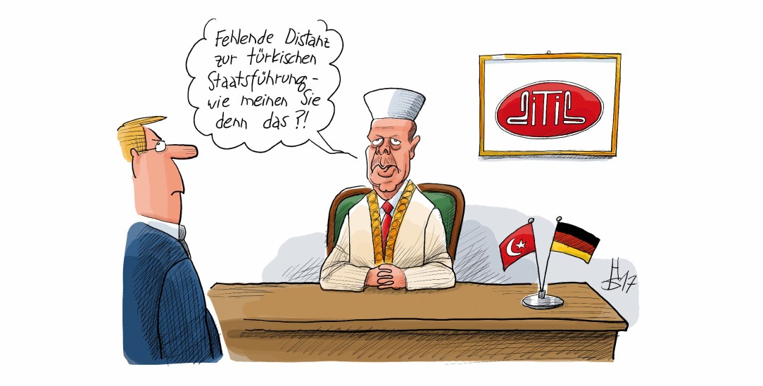 Ditib und Erdogan: personell, strukturell und finanziell abhängig (Zeichnung: Heiko Sakurai)