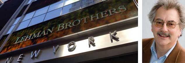 Lehman Brothers-Zentrale in New York, fotografiert am 15. September 2008: Zehn Jahre nach der Finanzkrise wird weltweit gezockt wie eh und je, kritisiert Wolfgang Kessler (rechts). (Fotos: pa/Frances M. Roberts; privat)

