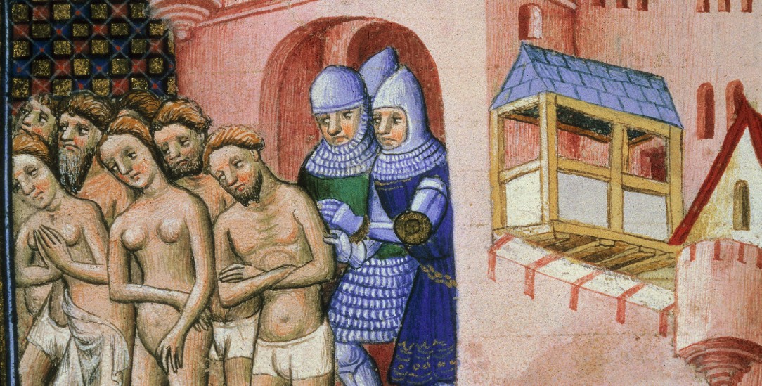Kreuzzug gegen Christen: Rittertruppen, vom Papst gerufen, vertreiben Katharer aus Carcassonne. Aus einer französischen Handschrift des 14. Jahrhundert. (Foto: pa/akg-images/british Library)
