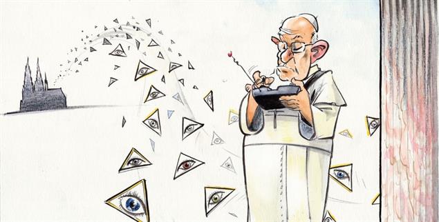 Was denkt der Papst wirklich über den Kölner Kardinal? (Zeichnung: pa/dieKleinert/Paolo Calleri)