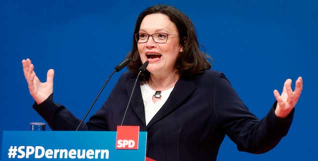 Wie weiter SPD? Weiß es die neue Vorsitzende Andrea Nahles? (Foto: pa/REUTERS/Ralph Orlowski)