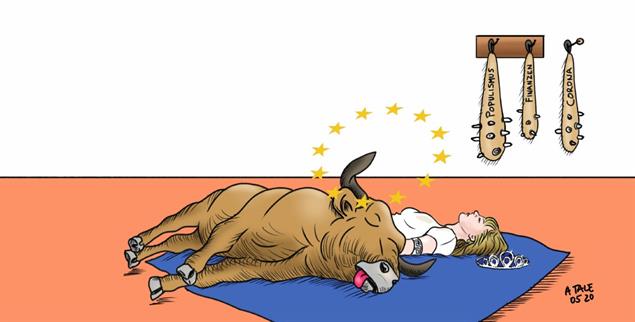 Erschlagen von zu vielen Krisen: Wird Europa wieder auf die Beine kommen? (Illustration: pa/Agostino Natale)