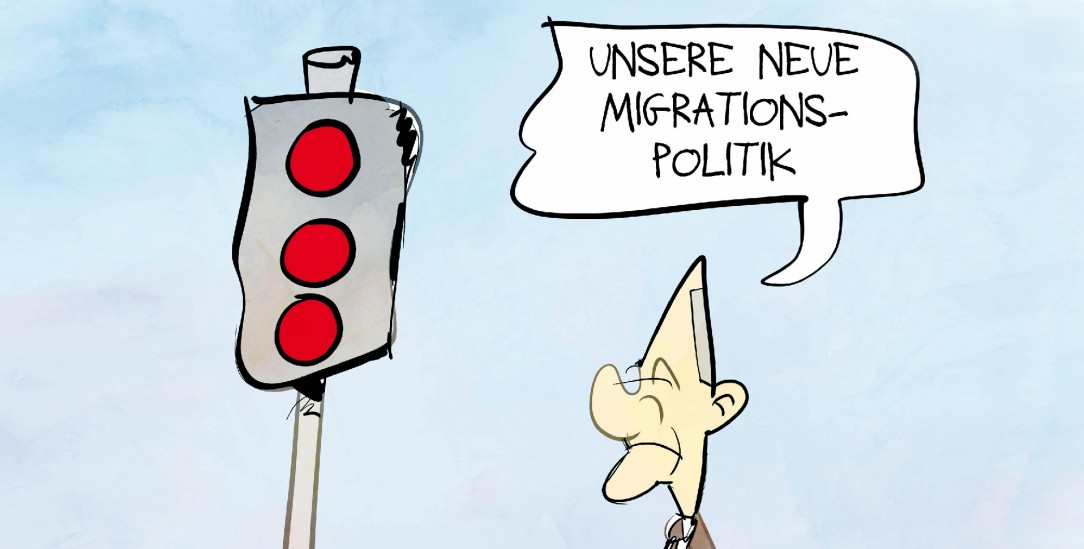 Kurswechsel: Deutschland verschärft seine Asylpolitik (Illustration: pa/dieKLEINERT/Kostas Koufogiorgos)