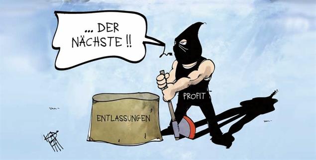 Corona und die Gefahr des Jobverlusts (Zeichnung: PA/Die Kleinert/Kostas Koufogiorgos)
