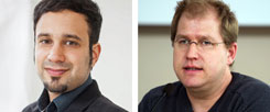 Pegida-Demonstrationen verbieten? Ein Pro und Contra mit Niema Movassat (links), Abgeordneter der Linken im Bundestag und Sohn iranischer Eltern, und David Begrich, er leitet die Arbeitsstelle Rechtsextremismus beim Verein »Miteinander« in Magdeburg (Fotos: Pressebild; pa/zb/Burgi)