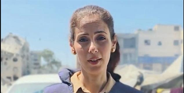 Unter widrigen Umständen: Ghada Alkurd berichtet aus dem Gaza-Streifen (Foto: Ausschnitt aus einem youtube-Video des International Federation of Journalists and the Palestinian Journalists Syndicate)
