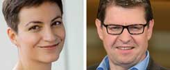 TTIP-Verhandlungen abbrechen? Ska Keller sagt ja, Ralf Stegner sagt nein. (Fotos: www.ska-keller.de; pa/Eventpress Stauffenberg)