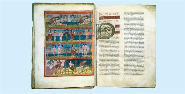 Verlorenes Paradies: Die Geschichte von Adam und Eva, prachtvoll illustriert in der Bibel von Moutier- Grandval (um 830). (Foto: pa/akg-images/André Held)