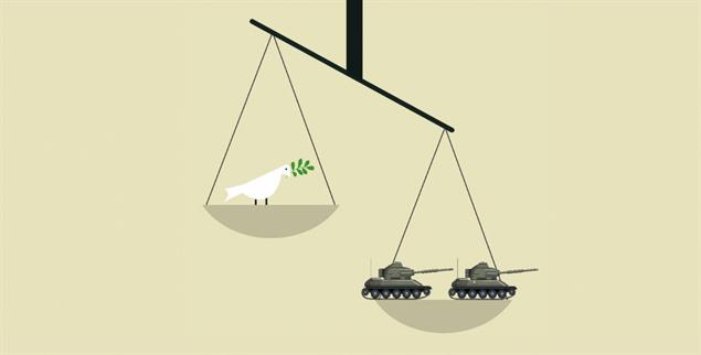 Frieden und Aufrüstung, geht das zusammen? (Illustrationen: adobe Stock / nanzeeba; freepik. mod.)