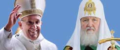 Papst Franziskus (links) und Patriarch Kyrill (rechts): Treffen auf neutralem Boden, am Flughafen von Havanna. (Fotos: pa/Spaziani; pa/Pyatakov)