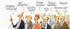 Was die Silvesternacht von Köln vor allem gebraucht hat: Mehr wütende Emotion, mehr nicht zu Ende gedachte Forderungen als wir in der Asyldebatte je hatten. (Zeichnung: Gerhard Mester)