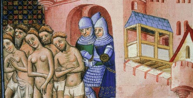 Kreuzzug gegen Christen: Rittertruppen, vom Papst gerufen, vertreiben Katharer aus Carcassonne. Aus einer französischen Handschrift des 14. Jahrhundert. (Foto: pa/akg-images/british Library)