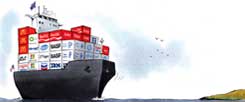 Ein Schiff wird kommen ... Aber wie gerecht wird der internationale Handel mit Waren künftig noch sein? (Zeichnung: Mester)