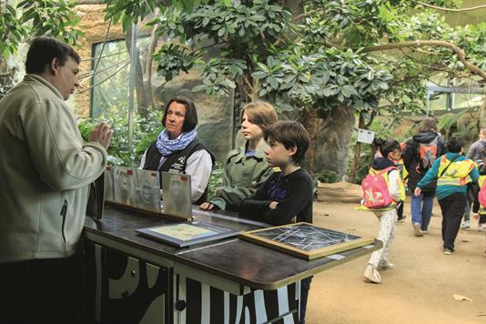  Gorillas schützen: Helga Podio und ihr Kollege im Gespräch ?mit Schülern(Fotos: Meise)